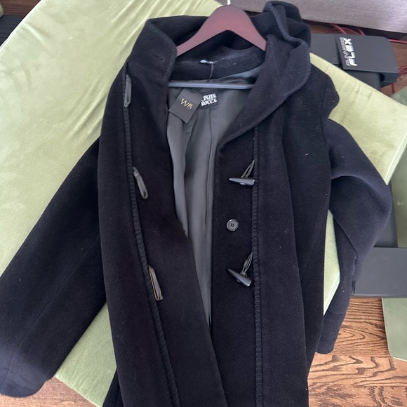 NWT Cinzia Rocca Black Wool Hooded Coat - Picture 1 of 5